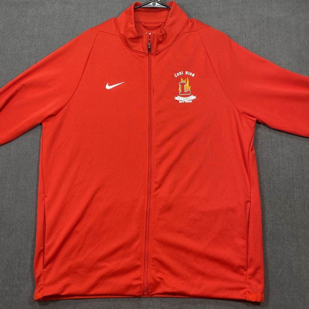 Nike Red Full-Zip Dri-Fit Jacket L Lightweight Polyester Mens Lodi High Teamwear